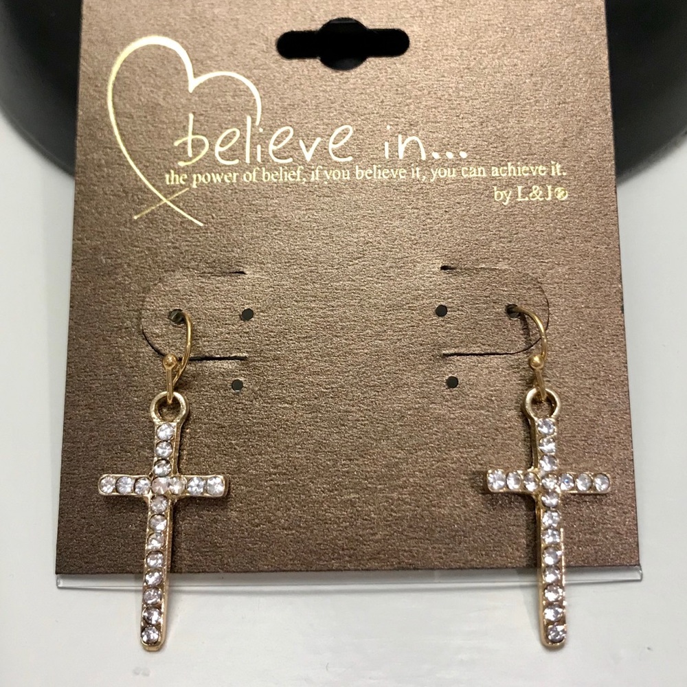 Pave cross earrings